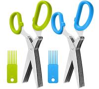 2 Packs Stainless Steel Herb Scissors, SourceTon Multi-Purpose Kitchen Shear with 5 Blades and Cleaning Brush, Ergonomic Design Heavy Duty Durable Culinary Cutter with Sharp Blade