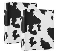 2 Packs, Three Ring Binder Clipboard Round Ring Binder Holds 1.5 in File Folder for Supplies Heavy Duty Ring Binders Animal Texture Print, Cow Skin Black White, Black Stains Spots