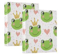 2 Packs, Three Ring Binder Clipboard Round Ring Binder Holds 1.5 in Heavy Duty Ring Binders File Folder for Supplies Print Frogs Gold Crowns Pink Hearts On Pink White Polka Dots