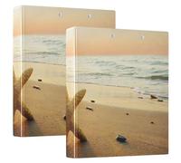 2 Packs, Three Ring Binder Clipboard Round Ring Binder Holds 1.5 in Heavy Duty Ring Binders File Folder for Supplies Print Starfish on The Beach. Summer Time at Sunrise