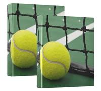 2 Packs, Three Ring Binder Clipboard Round Ring Binder Holds 1.5 in Heavy Duty Ring Binders File Folder for Supplies Print Tennis Ball Near The Net Green
