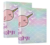 2 Packs, Three Ring Binder Clipboard Round Ring Binder Holds 1.5 in Heavy Duty Ring Binders File Folder for Supplies Print Magic Pink Sea Unicorn On Mermaid Fish Scales