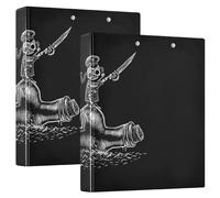 2 Packs, Three Ring Binder Clipboard Round Ring Binder Holds 1.5 in Heavy Duty Ring Binders File Folder for Supplies Print Sea Voyage Skeletons Sailors Float on a Bottle