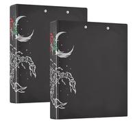 2 Packs, Three Ring Binder Clipboard Round Ring Binder Holds 1.5 in Heavy Duty Ring Binders File Folder for Supplies Print Scorpion Red Rose Flowers Crescent Moon On Black