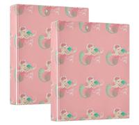 2 Packs, Three Ring Binder Clipboard Round Ring Binder Holds 1.5 in Heavy Duty Ring Binders File Folder for Supplies Print Floral Mermaid Kissing a Green Fish On Pink