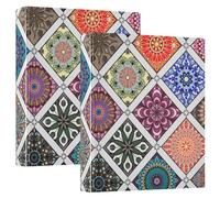 2 Packs, Three Ring Binder Clipboard Round Ring Binder Holds 1.5 in Heavy Duty Ring Binders File Folder for Supplies Print Set Colored Mandala Ethnic Elements