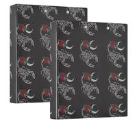 2 Packs, Three Ring Binder Clipboard Round Ring Binder Holds 1.5 in Heavy Duty Ring Binders File Folder for Supplies Print Scorpion Red Rose Flowers Crescent Moon On Black