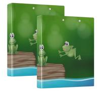 2 Packs, Three Ring Binder Clipboard Round Ring Binder Holds 1.5 in Heavy Duty Ring Binders File Folder for Supplies Print Three Green Frogs on The Log Yellow Flowers Green