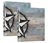 2 Packs, Three Ring Binder Clipboard Round Ring Binder Holds 1.5 in Heavy Duty Ring Binders File Folder for Supplies Print Texas Star On Wood