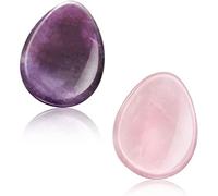2 Packs Thumb Worry Stone for Anxiety,Natural Rose Quartz Amethyst Healing Crystals Set,Chakra Reiki Gemstone Pocket Palm Stones for Anxiety Stress Relief Meditation Crystal Therapy,Teardrop Shape
