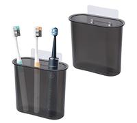 2 Packs Toothbrush Holder Wall Mounted, Toothbrush Organizer No Drilling Waterproof Electric Toothbrush Holder for Toothpaste Razor Makeup Brush for Shower Bathroom Kitchen(Black)