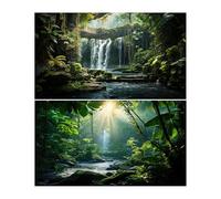 2 Packs Tropical Waterfall Aquarium Background Jungle Rainforest Fish Tank Background Rock Moss Flowing Stream Green Trees Plants Stone Bridge Cascading Falls Reptile Tank Backgrounds Poster 48x20in