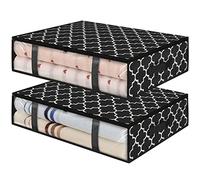 2 Packs Underbed Storage Boxes 40L Under Bed Storage Bags with Reinforced Handles Zipper Non-Woven Storage Bins Foldable Storage Organizer for Quilts Blankets & Clothes(Black)
