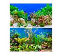 2 Packs Underwater Aquarium Background Various Aquatic Plants Undersea Fish Tank Background Stone Rock Cork Sandy Ocean Seabed on Blue Backdrop Aquarium Fish Tank Enclosure Backgrounds 36x18in