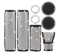 2 Packs Univeral Diamond Leather Seat Belt Shoulder Pads, Bling Rhinestones Car Bling Seat Belt Covers for Women, Crystal Handbrake Cover, Bling Car Cup Coaster, Key Start Ring, Bling Car Accessories