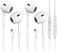 2 Packs USB C Headphones for iPhone 16/15 Earbuds with Microphone & Volume Control HiFi Stereo Type C Earphones for Galaxy S23/S22/S21/S20/Ultra Note 10/20, for iPad Pro Pixel 7/6/6a/5/4 OnePlus 9 8