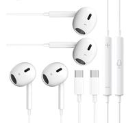 2 Packs USB C Headphones，Type C for iPhone Wired Headphones for iPhone 16/15 Earbuds with Mic and Volume Control，Hi-Fi Stereo In Ear Earphones for Galaxy S24/S23/S22/S21/S20/Ultra Note 10/20，White