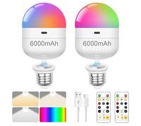 2 Packs USB Rechargeable Light Bulb with Remote, Dimmable 5W Magnetic Battery Operated Bulbs Timer and 3 Color Temperatures, Charging LED Bulb for Non Hardwired Lamps, Wall Sconce,2 Pcs