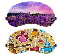 2 Packs Vintage Cartoon Coffee Beans Cake Tea Cup Pattern Sleep Mask, Eye Mask for Men Women, No Pressure Night Eye Cover, Breathable Sleeping Eye Mask, Light Blocking