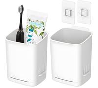 2 Packs Wall Mounted Toothbrush Holder for Bathrooms, Self Adhesive Tooth Brush Holder for Electric Toothbrush Toothpaste Razor, Tableware Holder for Kitchen, White