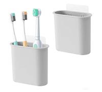 2 Packs Wall Mounted Toothbrush Holder, Toothbrush Organizer No Drilling Waterproof Electric Toothbrush Holder for Toothpaste Razor Makeup Brush for Shower Bathroom Kitchen(Grey）
