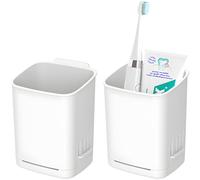 2 Packs Wall Mounted Toothbrush Holders, Self Adhesive Bathroom Toothbrush Wall Holder for Electric Toothbrush, Toothpaste, Razor,Shower Item (White)