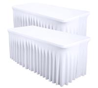 2 Packs White Spandex Table Covers 6 Foot, Fitted Stretch Table Skirts 30x72 Inch, Wrinkle-Free Floor Length Polyester Tablecloths for Weddings Parties Banquets Events Decorations