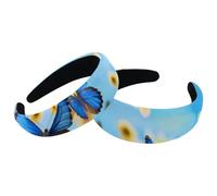 2 Packs Wide Head Bands Hoops for Hair, Flying Butterfly Sunflowers in the Blue Sky Padded Thick Women Headbands, Elastic Cute Headband Head Wrap, Wide Top Turban Hair Bands