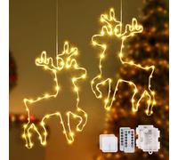 2 Packs Window Lights Christmas Decorations 120 LED 8 Modes Reindeer Christmas Window Lights Battery Operated with Remote & Timer Xmas Fairy Light with 2 Hooks for Indoor Outdoor