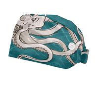 2 Packs Working Cap with Buttons Sweatband Adjustable Hats Surgical Caps for Women Men, Monster Octopus