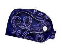 2 Packs Working Cap with Buttons Sweatband Adjustable Hats Surgical Caps for Women Men, Octopus Tentacles