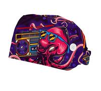 2 Packs Working Cap with Buttons Sweatband Adjustable Hats Surgical Caps for Women Men, Octopus with Glasses