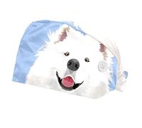 2 Packs Working Cap with Buttons Sweatband Adjustable Hats Surgical Caps for Women Men, Samoyed The Buddy Dog