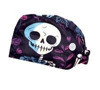 2 Packs Working Cap with Buttons Sweatband Adjustable Hats Surgical Caps for Women Men, Skull