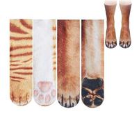 2 Pair Animal Cat Dog Paw Socks 3D Simulation Print Crew Funny Novelty Creative Fun Socks for Men Women Halloween Gifts
