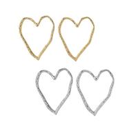 2-Pair Boho Hammered Hollow Heart Earrings for Women - Gold & Silver Large Open Statement Studs, Love Heart Loop Jewelry for Daily & Special Occasions