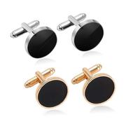 2 Pair Cufflinks for Men, Bullet Back Closure Gold Cufflinks for Weddings, Business Gifts or Formal Events for Father Husband Boyfriend(1 Silvery + 1 Gold)