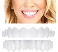 2 Pair False Teeth, Clip in Veneers Teeth for Upper and Lower Jaw, Silicone Snap on Veneer Dentures, White Cosmetic Artificial Fake Teeth, Confident Smile Teeth Whitening Kit