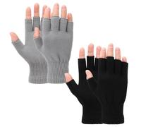 2 Pair Fingerless Gloves, Winter Half Finger Gloves Thickened Cashmere Warm Glove Knit Touchscreen Warm Stretchy Mittens Fingerless Glove for Men and Women Black+Grey