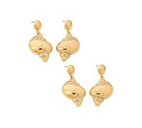 2-Pair Gold Ball Post Iridescent Rhinestone 3D Spiral Conch Plastic Dangle Earrings - Nautical Coastal Tropical Beach Minimalist Vacation Statement Jewelry for Women