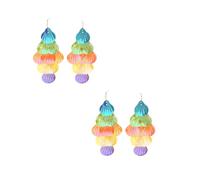 2-Pair Gold Fish Hook Rainbow Iridescent Layered Plastic Seashell Dangle Earrings - Vibrant Mermaidcore Beach Summer Boho Statement Jewelry for Women