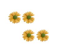 2-Pair Gold Post Glossy Bright Yellow Daisy Plastic Stud Earrings - Spring Botanical Garden Cottagecore Minimalist Cute Floral Daily Statement Jewelry for Women