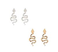 2-Pair Gold & Silver Tone Geometric Origami Coiled Snake Drop Earrings - Edgy Minimalist Serpent Statement Jewelry for Women