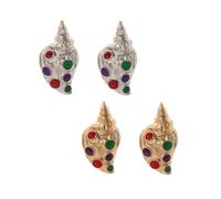 2-Pair Gold & Silver Tone Vintage Conch Drop Earrings with Multi-Color Round Rhinestones - Retro Tropical Ocean Boho Bold Statement Jewelry for Women