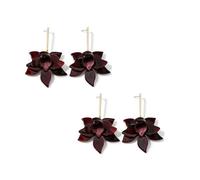 2-Pair Long Gold Straight Bar Glossy Burgundy Multi-Layer Petal Plastic Orchid Dangle Earrings - Elegant Romantic Botanical Garden Wedding Cottagecore Statement Jewelry for Women