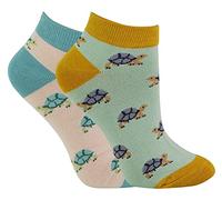 2 Pair Multipack Ladies Bamboo Trainer Socks | Miss Sparrow | Breathable Novelty Animal Patterns Socks (4-7, Turtles) (SPA-TRAI-2PK-MN)