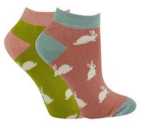 2 Pair Multipack Ladies Bamboo Trainer Socks | Miss Sparrow | Breathable Novelty Animal Patterns Socks (4-7, Rabbits) (SPA-TRAI-2PK-MN)