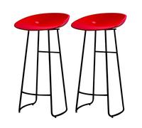 2 Pair of Bar Stools PP Seat with Black Metal Legs Kitchen Breakfast Barstools Counter Chairs High Load-Bearing (Red,65cm)