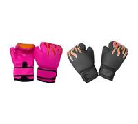 2 Pair of Kids Boxing Gloves Fitness Exercise Mma Muay Thai Heavy Bag Gloves Pink and Black 15x23cm