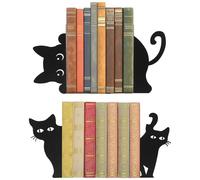 2 Pair Peeping Cat Metal Bookends Modern Decorative Heavy Duty Cute Cat Book End Stoppers Holder for Home Office Desk Library Decor, Cats Lover Gifts for Women Kids and Reading Enthusiasts(Black A)